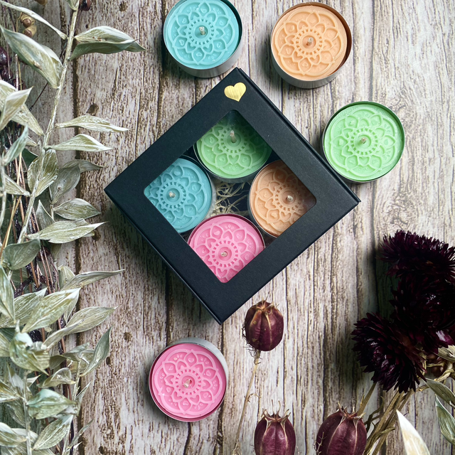 Wunschteelichter Sets mit Sprüchen und 4 tollen Düften