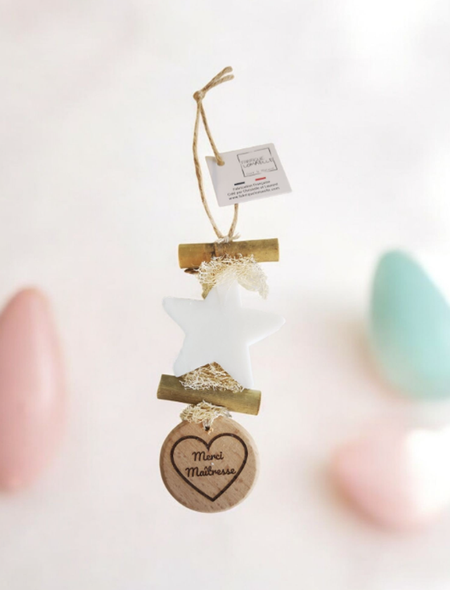 Tresse 1 Savon Etoile Bergamote avec Rond Bois “Merci Maîtresse”