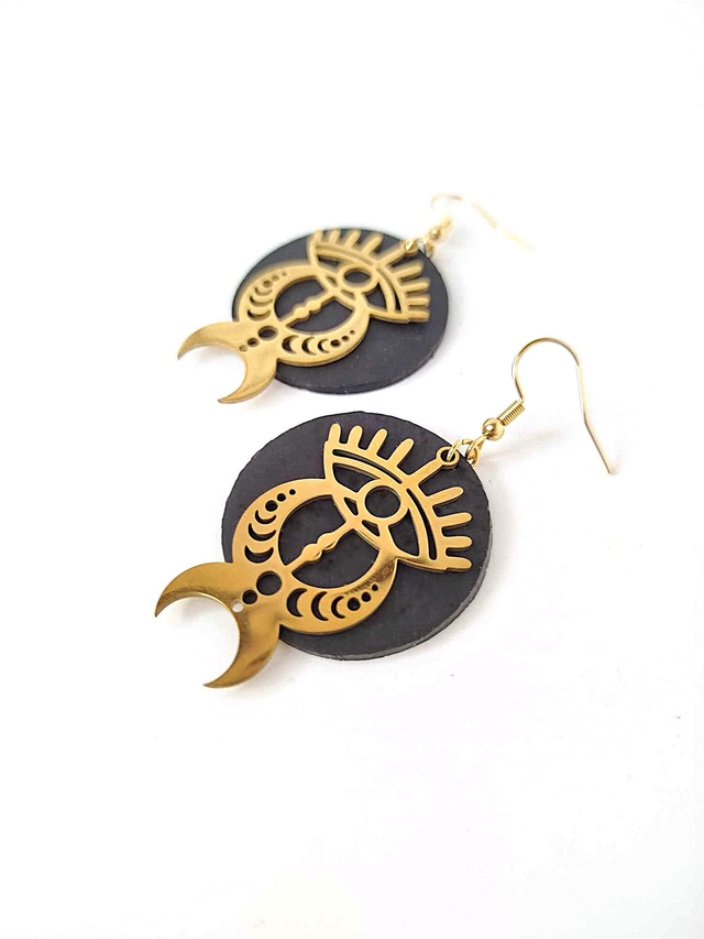 Boucles d&#039;Oreilles Upcyclées en Chambre à Air et Acier Inoxydable Doré - Sacrées