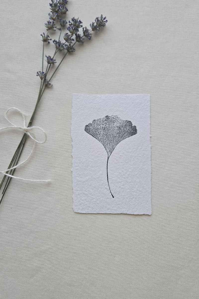 Monotype Végétal Ginkgo Biloba - Impression Unique sur Papier Blanc