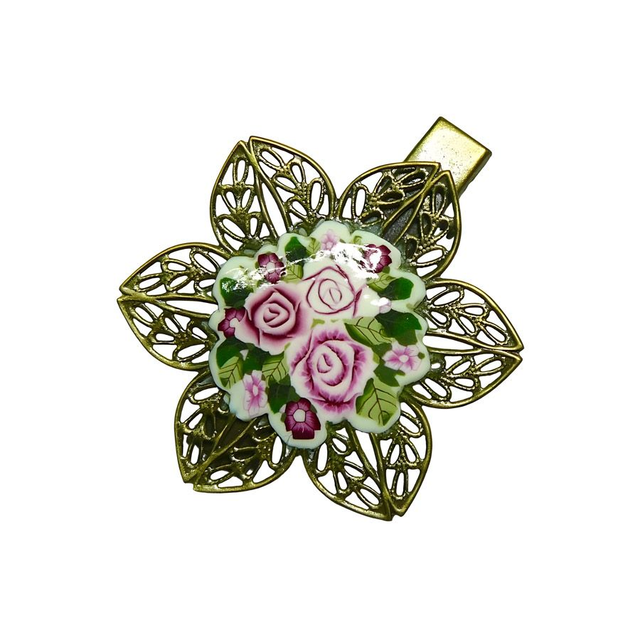 Pince rétro estampe trois roses