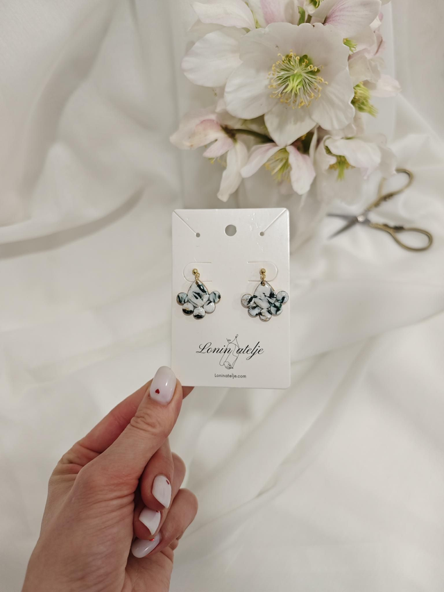 Green marble kolekcija - viseči abstraktni uhani mehurčki 