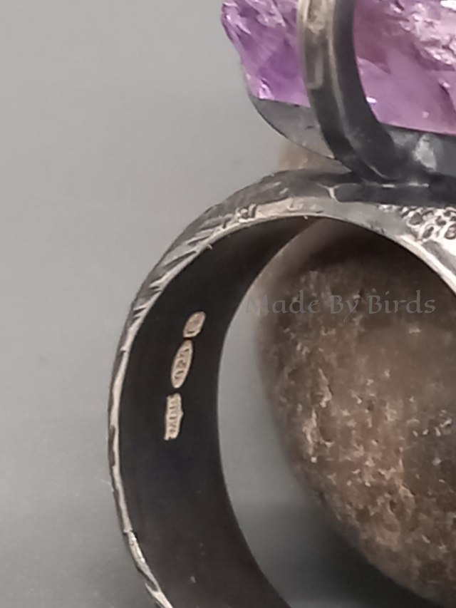 Raw Amethyst Claw Set Brutalist Style Sterling Silver Ring