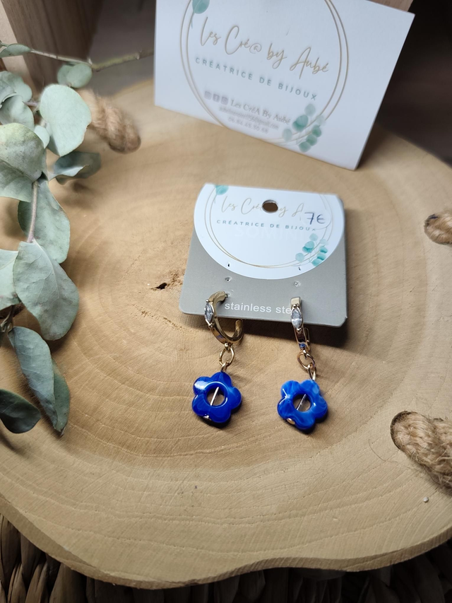 BO CHIC MINI CREOLES GOLD/FLEUR BLEU ROI 0001383