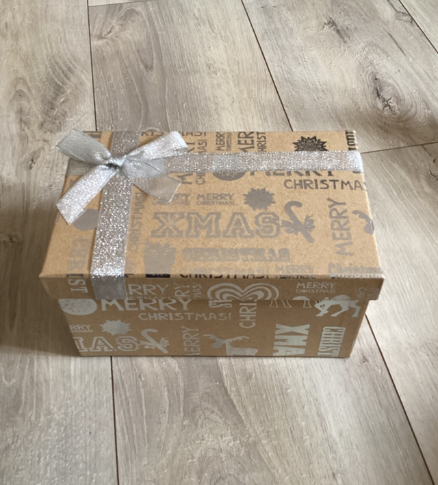 Grand coffret de noël gris occasion écratiné en dessous 
