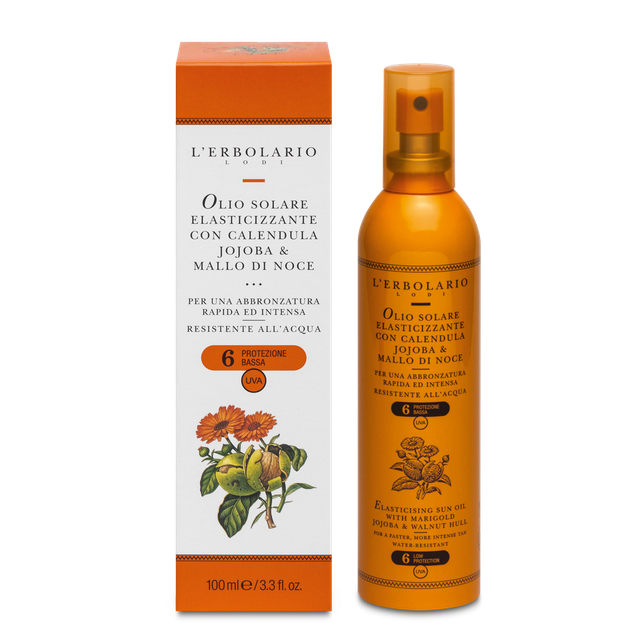 Olio Solare Elasticizzante con Calendula, Jojoba &amp; Mallo di Noce SPF 6 100 ml