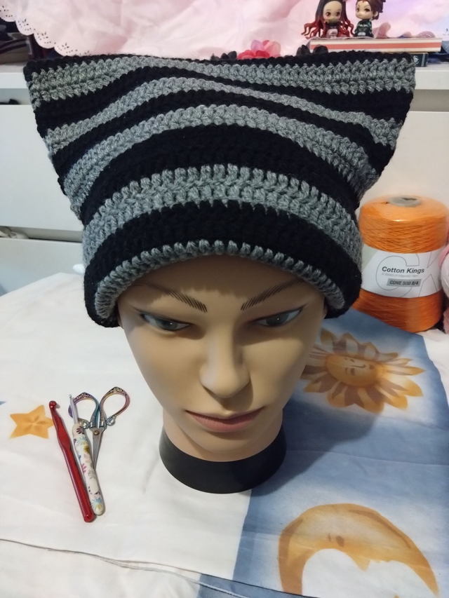 Bonnet chat noir et gris