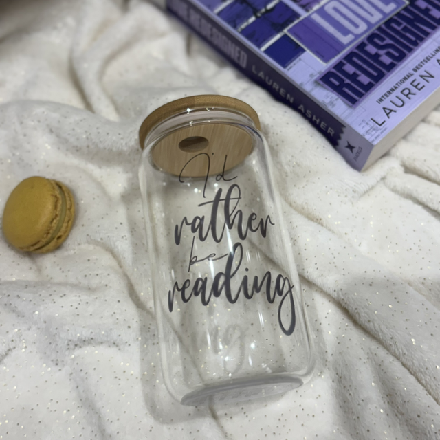 I'd Rather be Reading - Sublimated Glass Can with Bamboo Lid and Straw