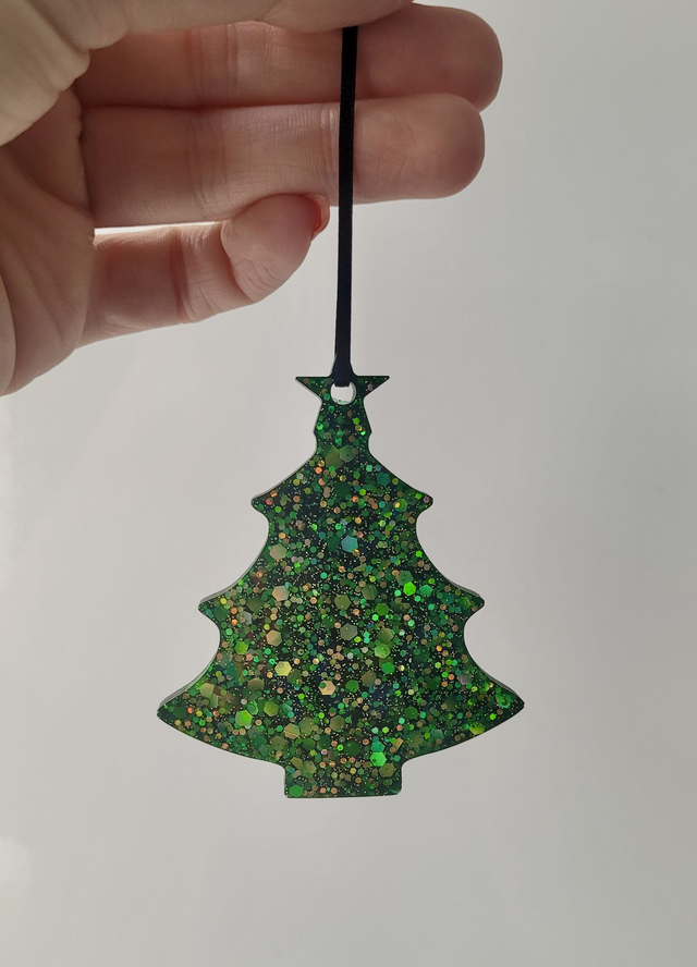 Christmas Tree Hanging Bauble Decoration - Green Glitter