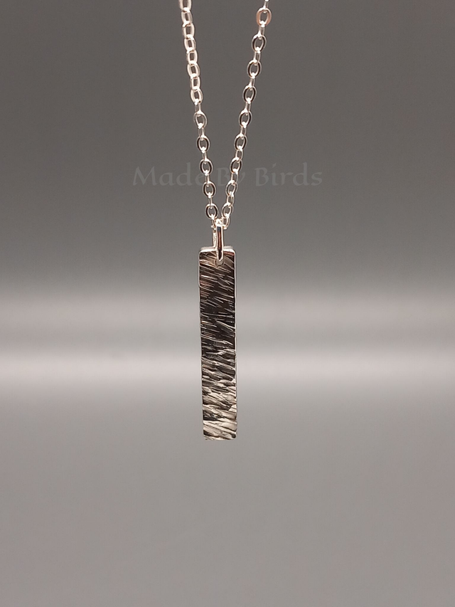 Hammered Sterling Silver Rectangle Pendant Necklace 