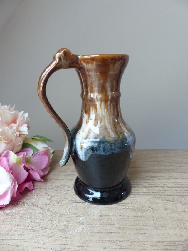 Ancien pichet à vin carafe grès flammé marron et bleu, Souvenir Bretagne France, Le Croisic, Cadeau Ami Famille Décoration Intérieur Table