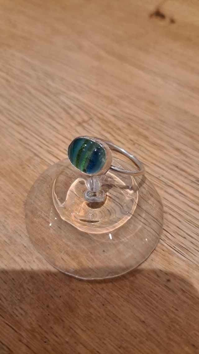 Turquoise striped silver ring