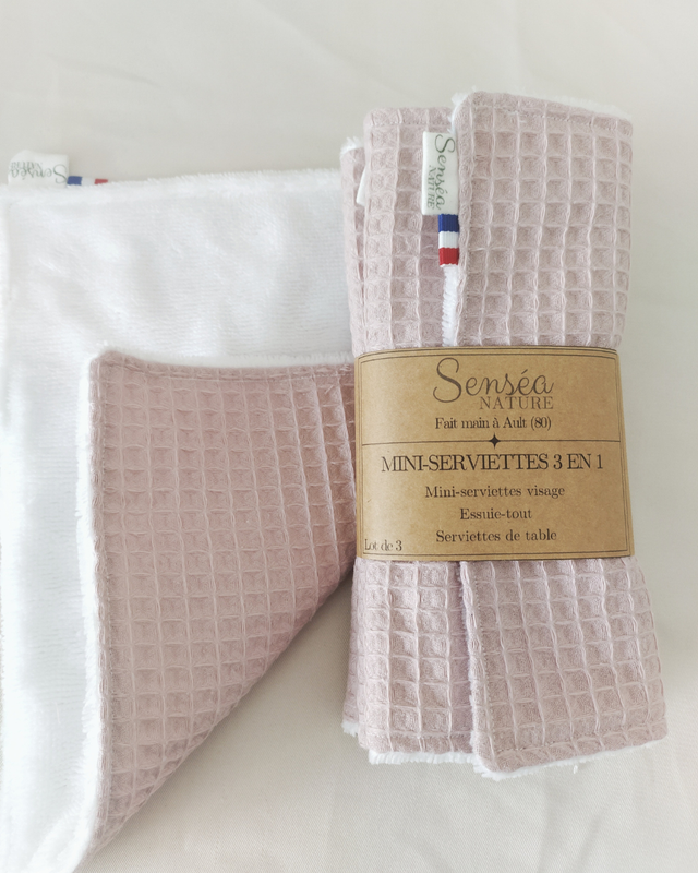 Lot de 3 mini-serviettes 3 en 1 Rose
