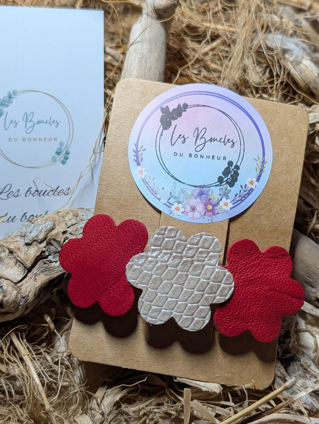 Barrette rouge et beige b008