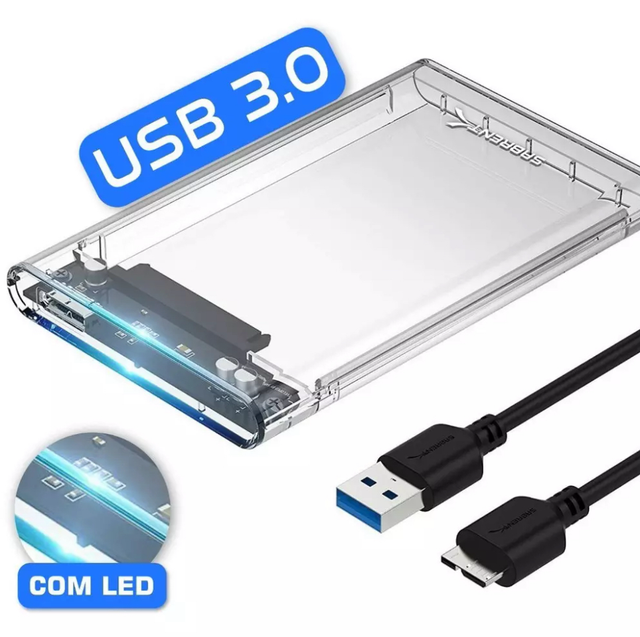 Case Para Hd Slim Externo Usb 3.0 Computador Ssd Hdd Sata 2.5 Notebook Pc Ps4 Xbox Transparente