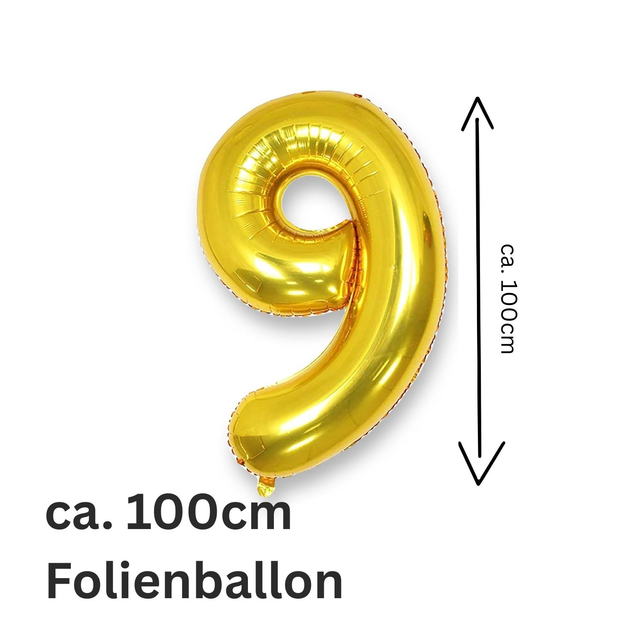Folienballon GOLD, 100cm Zahl 9