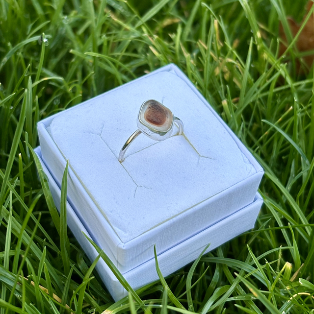 Brown Multi Seaglass &amp; Recycled Silver Ring Size Q