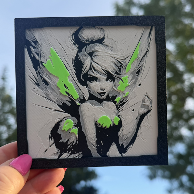Tinker Bell Fairy Mini HueForge Framed Wall Art – 10 × 10 cm