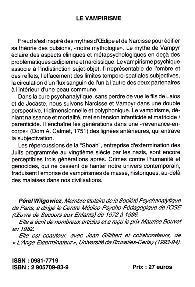 Le vampirisme - De la Dame Blanche au Golem - Pérel Wilgowicz