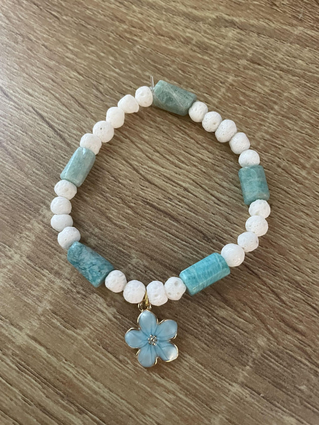 Bracelet Pierre de Lave blanche et Amazonite extra