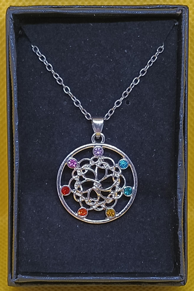 Tibetan Silver Chakra Flower Pendant Necklace 