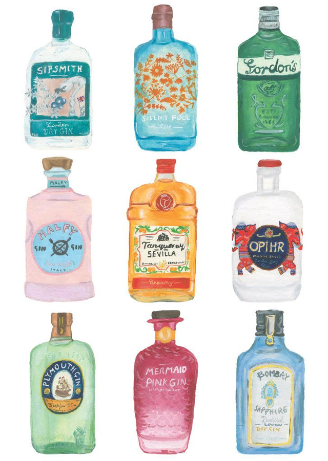 A3 Gin Bottles Print 