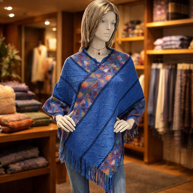 "Bleu océan" - Poncho 97 cm 