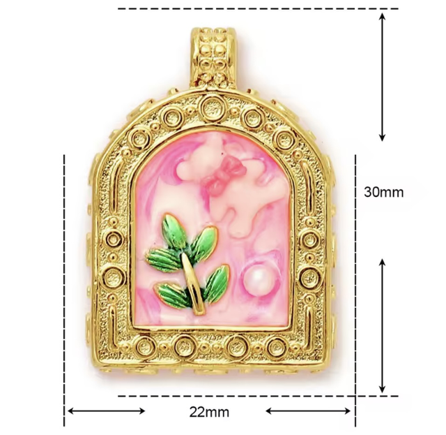 Charm ramoscello e orsetto smaltati rosa