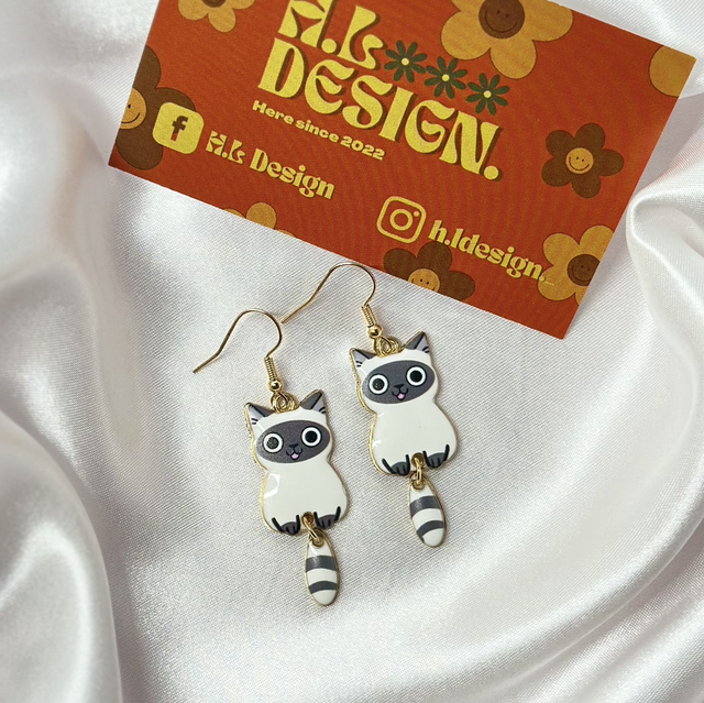 White and Grey Cat Earrings