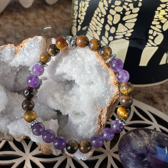 🐅🔮 Bracelet en Oeil de tigre et Améthyste