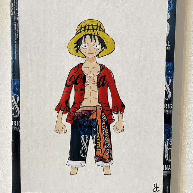 🟠 Tableau Luffy – 30x40 cm – Réalisé avec des canettes recyclées 