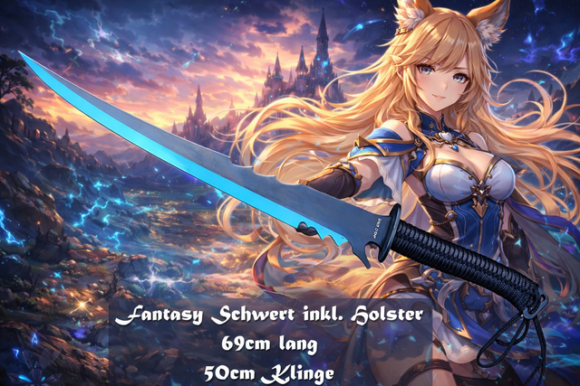 NEU Fantasy Schwert Blau-Schwarz Elox Blue 69 cm lang Sammler Cosplay & LARP Anime Manga Fans
