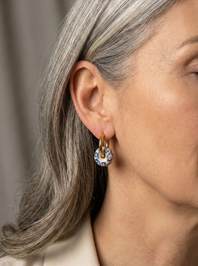 Scribble Thick Hoop Earrings - Blue