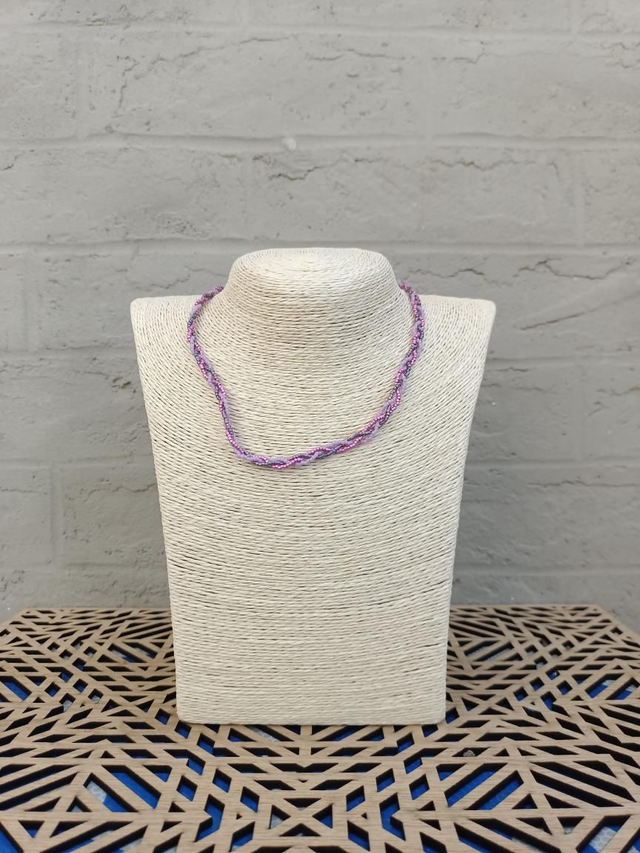 Collier tressé fin - Violet &amp; rose