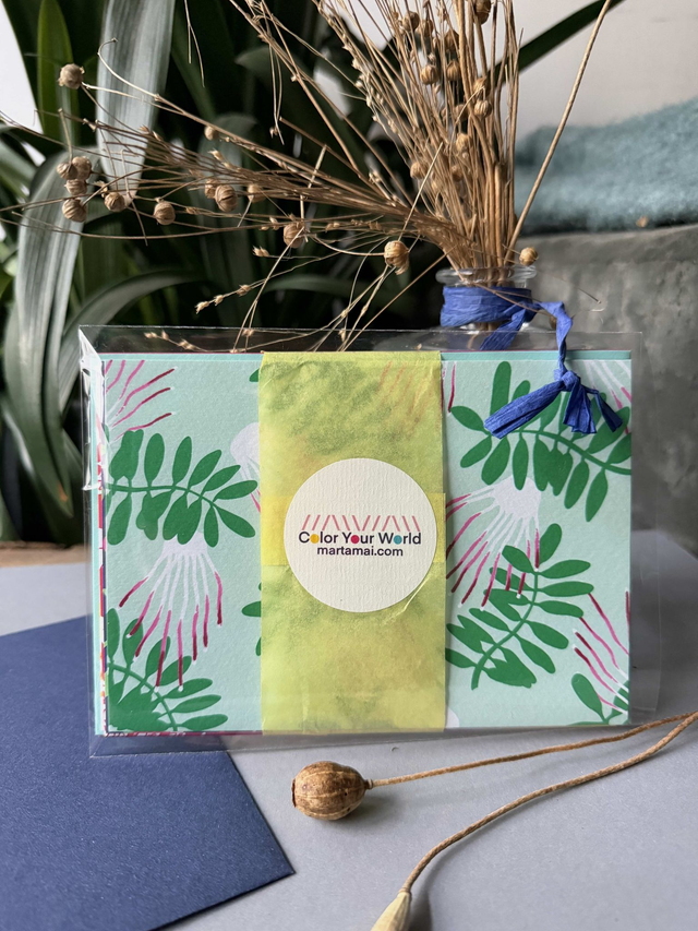 Postkarten farbenfroh und floral mit 4 verschiedenen Motiven und passendem Briefumschlag (lila, rot, mint, gelb)