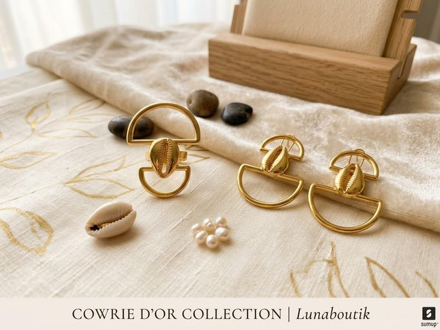 Boucles d'Oreilles & Bague Dorée "Akwaba "
