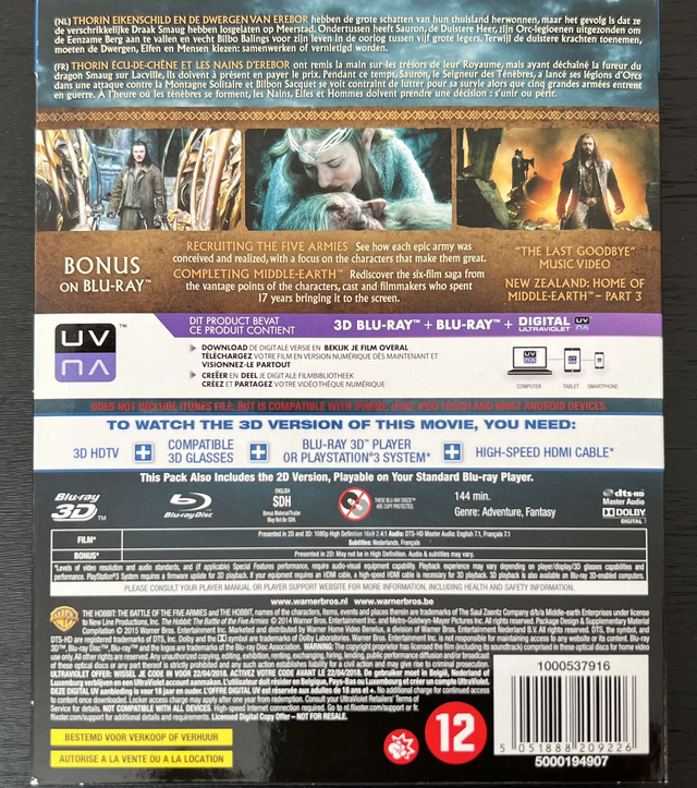 Blu-Ray 3D : The Hobbit Trilogy: An Unexpected Journey * The Desolation Of Smaug * The Battle Of The Five Armies *