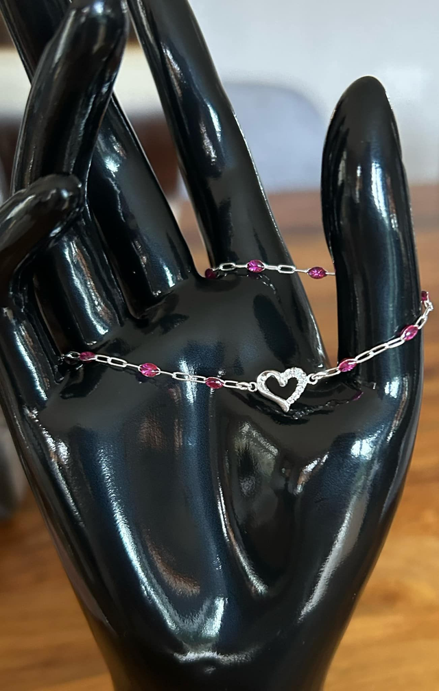 Pink Beaded Sterling Silver Bracelet – Handmade Jewellery with Heart Charm for Love, Healing &amp; Emotional Connection