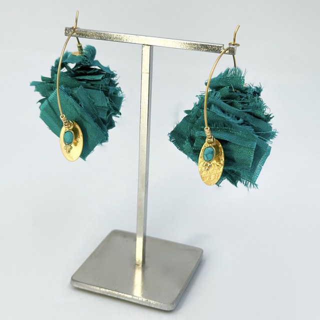 Boucles d&#039;oreilles &quot;Frou-frous&quot; vert turquoise, petit modèle