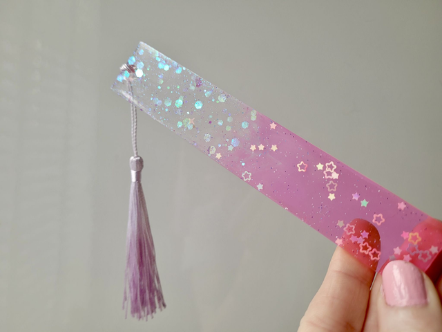 Pink &amp; Clear Ombre Glitter Star Bookmark