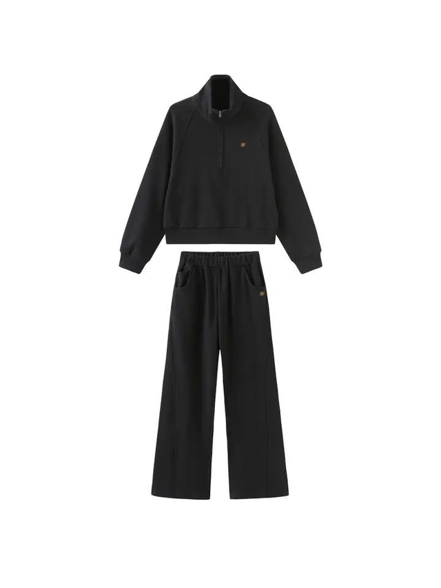 100% Cotton Two-Piece Leisure Suit - Black
