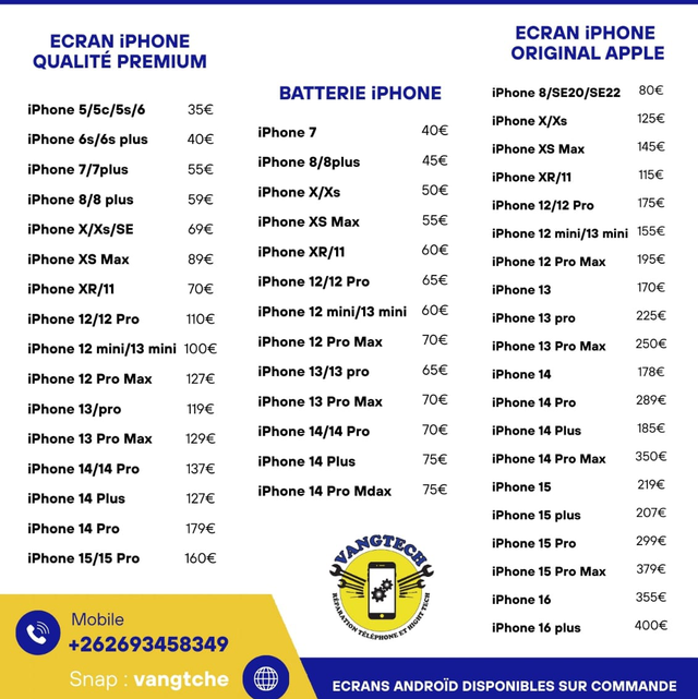Prix changement d’écran et des batteries 