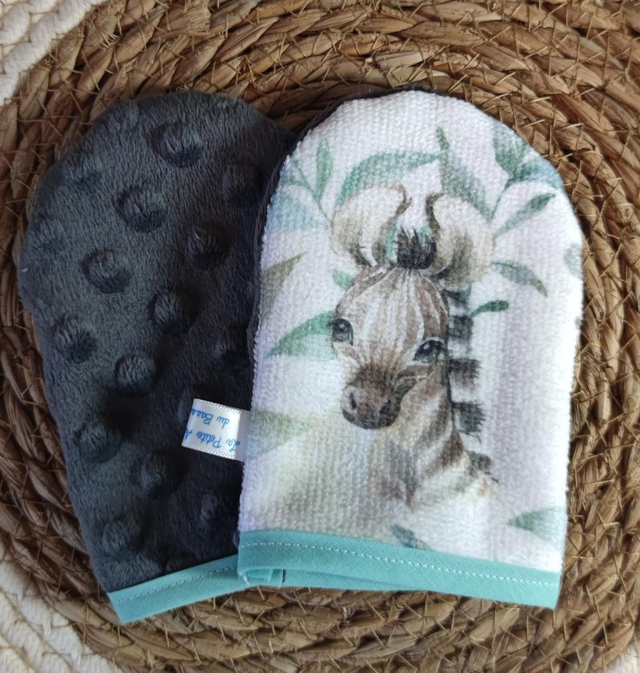 Gant minky petit X1 zèbre vert/gris 