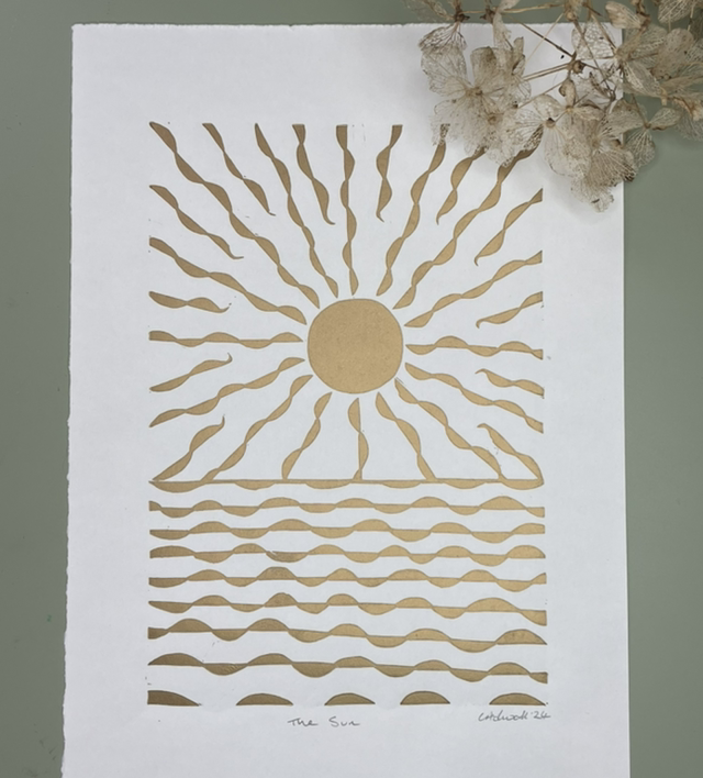 The Sun, Lino Print in .Gold