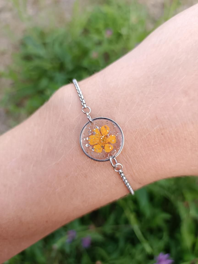 Bracelet Fleur séchée Orange & paillettes 