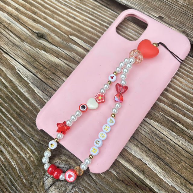 Grigri de téléphone Nacré rouge ❤️AMOUR - Taille S