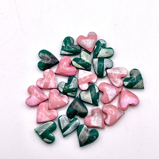 Mixed green and pink heart studs