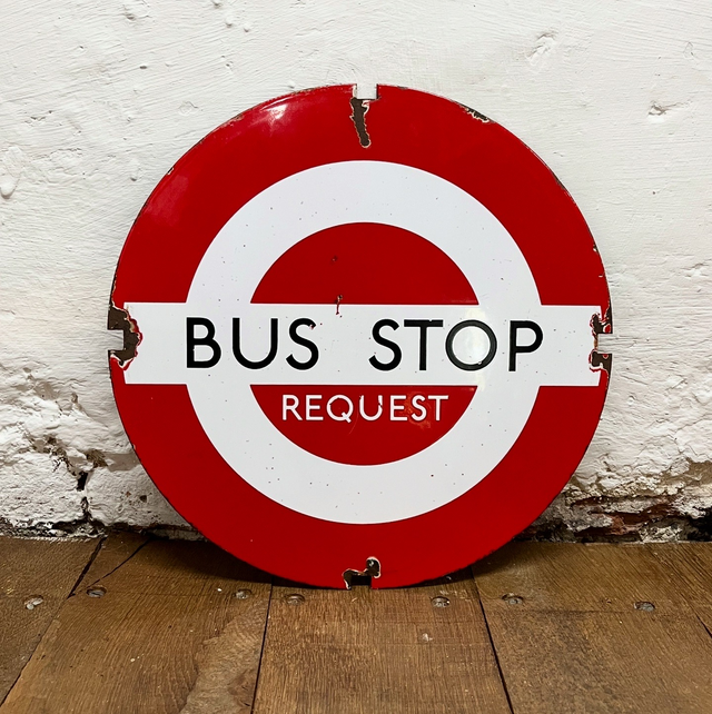 A 1930’s/ 40’s Transportation For London/ London Underground “BUS STOP REQUEST” Enamel Sign