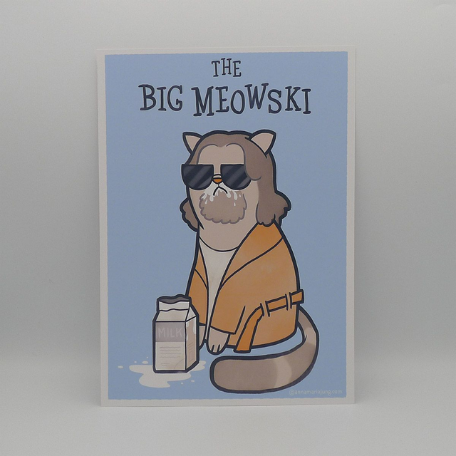SIGNED A4 Art Print - The Big Meowski - Cats, Katzen, Dude