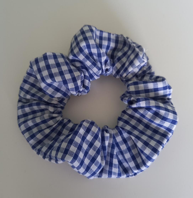 Blue Gingham Standard Size Hair Scrunchie 